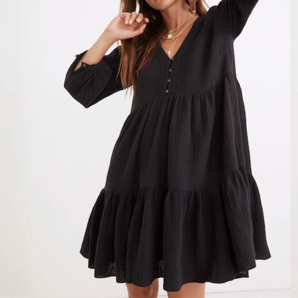 Madewell Black Long Sleeve Colette Mini Babydoll Dress